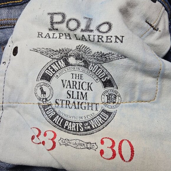 Polo Ralph Lauren Varick Slim Straight Denim Jeans 33x30 Striped Accents Cotton - Picture 4 of 8